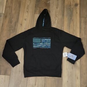 Mossy Oak Black Hoodie with Blue Flag Design